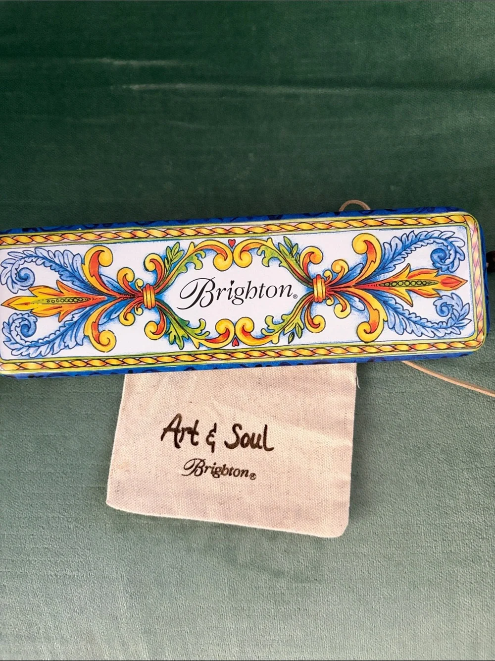 Brighton Art & Soul Decorative Strap in Blue, Yellow and Orange Scroll Motif